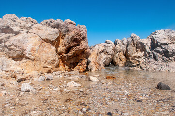 Landscape of beautiful bay with rocky beach in Kos island, Greece