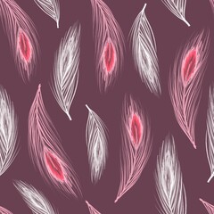 Fototapeta na wymiar Elegant seamless pattern with feathers. Graphic design for fabric, textile, wallpaper and packaging 