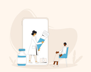 Online medical consultation. Telemedicine. Doctor distant advise. Health care by internet. Healthcare services.