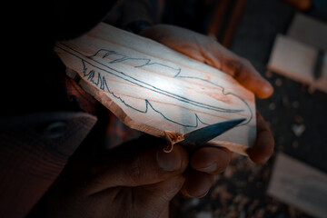 Wooden spoon carved with gouge and knife