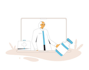 Online medical consultation. Telemedicine. Doctor distant advise. Health care by internet. Healthcare services.