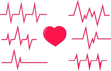 Cardiogram, heartbeat graph. Vector image of the accelerated heart rate. Red lines. Flat isolated health care icon. Template for ad design logo design.
