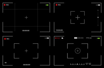 Camera video screen settings. A set of templates. Digital camera interface. Black background. Vector illustration.
