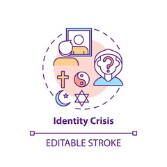 Identity crisis concept icon. Individual conflict. Self doubt. Religion pluralism. Religious issues idea thin line illustration. Vector isolated outline RGB color drawing. Editable stroke