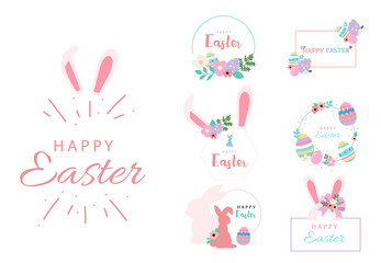 Collection of easter object set with rabbit,egg,flower,wreath.Editable vector illustration for website, invitation,postcard and sticker