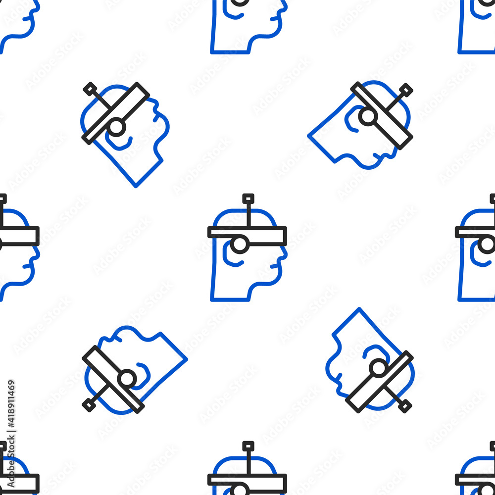 Poster line smart glasses mounted on spectacles icon isolated seamless pattern on white background. wearabl