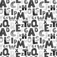 Vector seamless pattern with textured letters on white background. Alphabet. Can be used for wallpaper, pattern fills, web page, surface textures, textile print, wrapping paper, design presentation