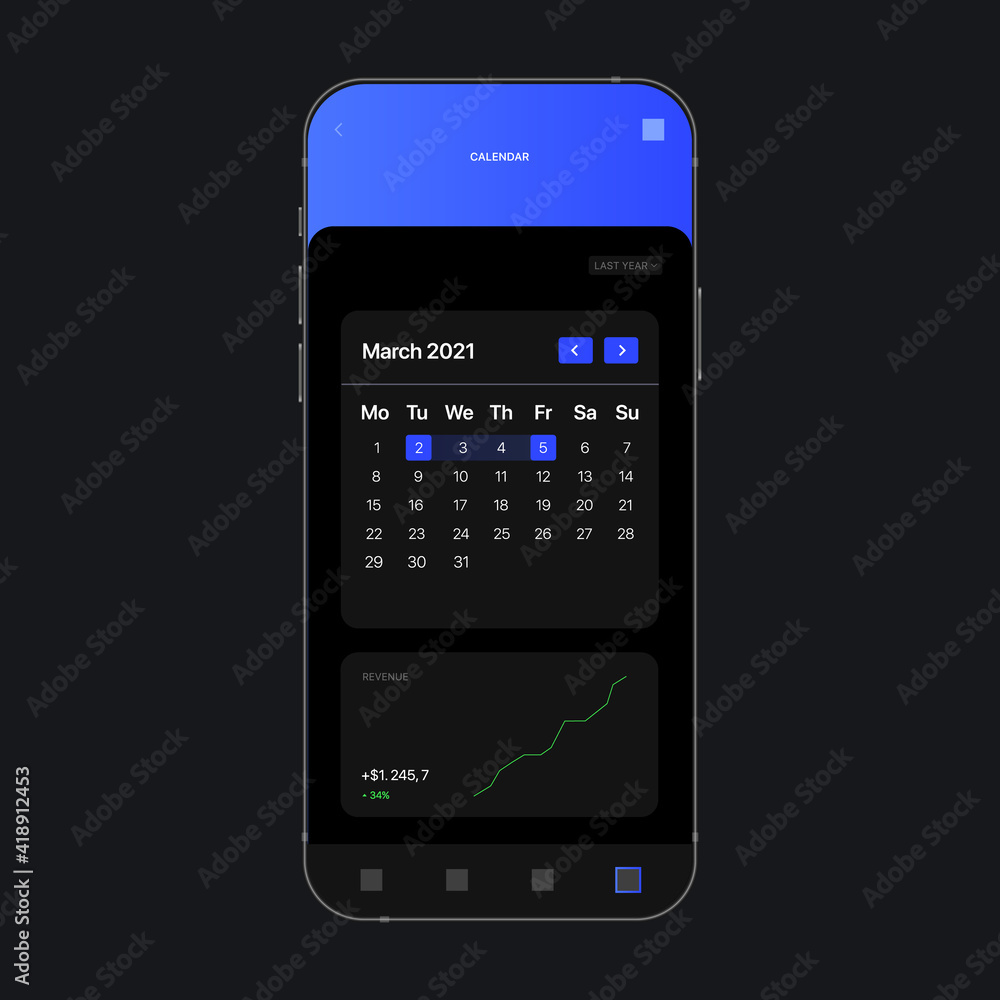 Poster digital calendar ui screen concept. analytics app. vector illustration