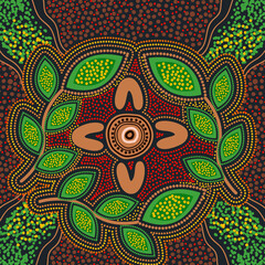 Aboriginal leaves dot background