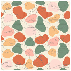 Vector seamless set of abstract trendy templates for social media post with colorful hand draw abstract elements, doodles. Background will continue indefinitely. For personal and business accounts.