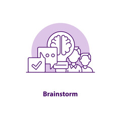 Brainstorm creative UI concept icon. Business people office work. Teamwork, collaboration abstract illustration. Success creative solution. Isolated vector art for UX. Color graphic design element