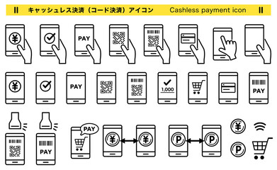 スマートフォンと電子マネー決済の線画アイコン カラー Wall Mural Pico スマートフォンと電子マネー決済の線画アイコン カラー Wall Mural Pico