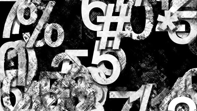 Wall from Dirty Glitch Digits 2 - The bold white numbers with cross-hatched dirt flow in different directions to match the vision for your project. Use it as overlay as displacement map as BG or as vj