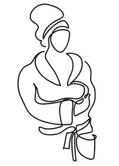 One line drawing of relaxed woman in bathrobe.
One continuous line drawing of relaxed woman in bathrobe.
