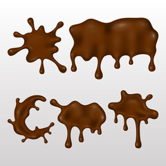 Realistic Chocolate Splashes set 3d Illustrations