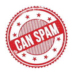 CAN SPAM text written on red grungy round stamp.
