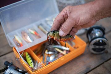 Fishing lures and tackle in the form of bright fish. Sets of accessories for fishing