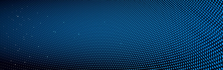 Vector abstract dark blue dotted background with dimensional perspective, technology and science theme, big data flow, geometric 3D design.