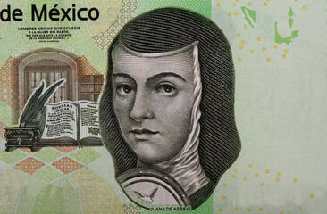 Feminist poet and nun Sister Juana Ines de la Cruz Portrait from Mexico 200 Pesos 2010 Banknotes..