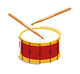 Fotobehang Drum musical instrument vector flat illustration isolated over white background, snare drum design. © Sylverarts