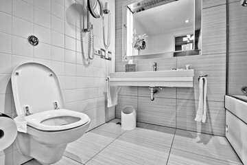 Modern bathroom with  toilet sink