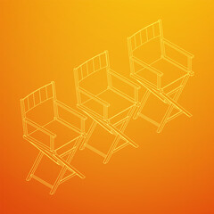 Director movie workplace chair. Wireframe low poly mesh vector illustration