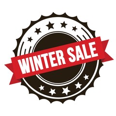 WINTER SALE text on red brown ribbon stamp.
