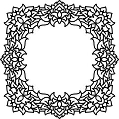 Abstract mandala frame. Asian floral pattern. Black and white authentic background. Vector illustration.