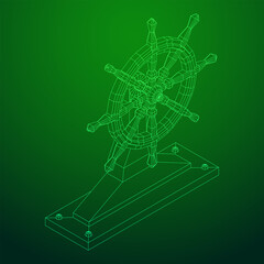Ship steering wheel. Marine rudder. Wireframe low poly mesh vector illustration.