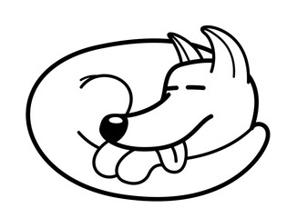 Funny cartoon dog sleeping vector flat style illustration isolated on white, cute and adorable domestic animal friend resting.