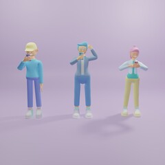 character 3d illustration with style of standing and playing with the handphone