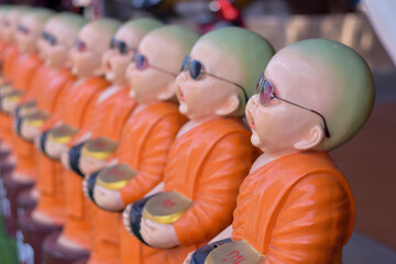 Chachoengsao, Thailand - February 19,2021 : Many novice puppets are standing.