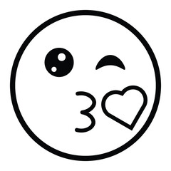 Cute thin line blowing kiss emoji face. Royalty free and fully editable.