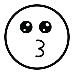 Cute thin line kissing emoji face. Royalty free and fully editable.