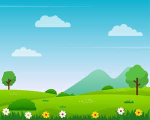 Nature landscape vector illustration with cartoon style.