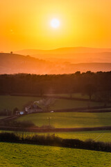 Fototapeta premium Sunset of the Fields, Berry Pomeroy Village in Devon, England, Europe