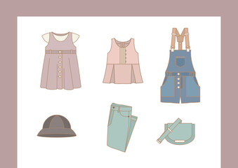 Collection of children's clothes icon set