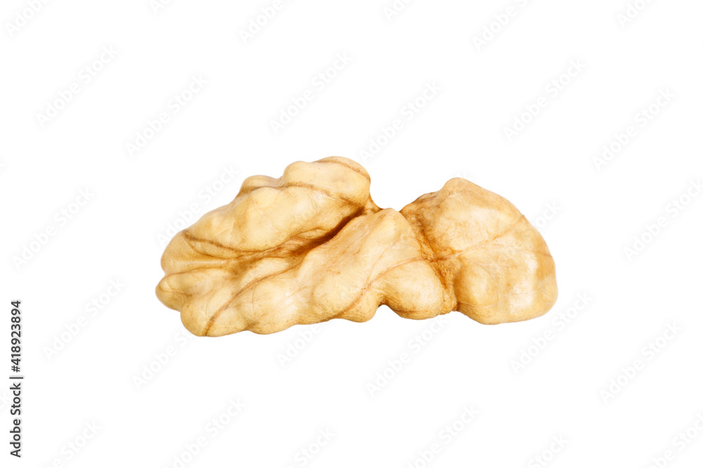Poster slice of peeled walnut isolated on white background