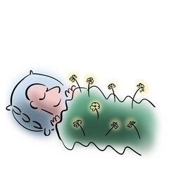 Man takes cover with grass and flowers