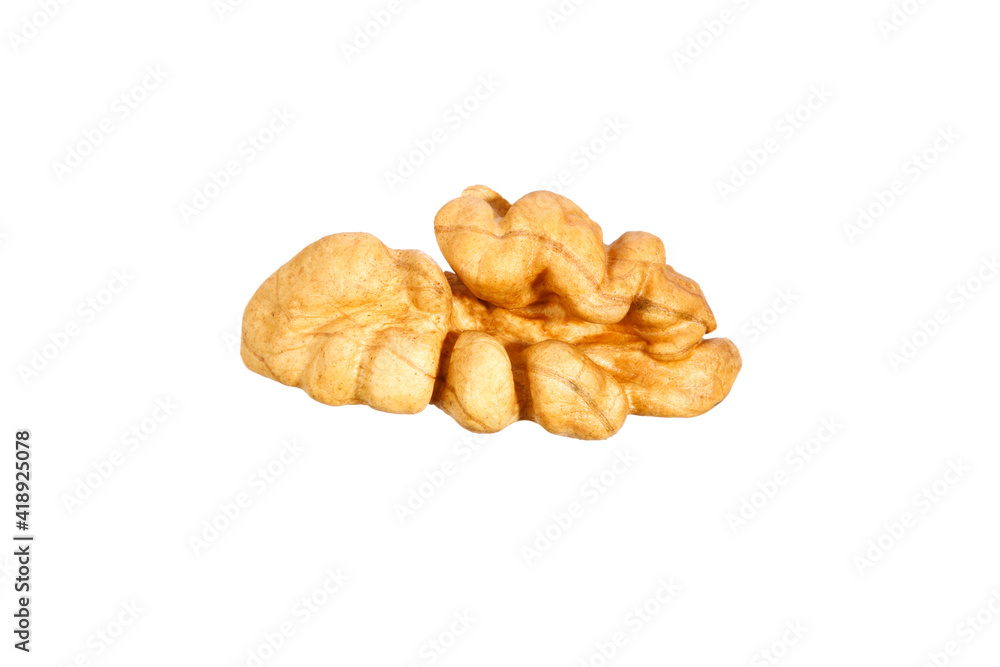 Poster slice of peeled walnut isolated on white background