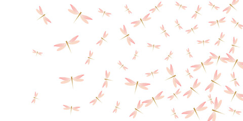 Magic rosy pink dragonfly cartoon vector wallpaper. Spring pretty damselflies. Wild dragonfly cartoon girly background. Sensitive wings insects graphic design. Fragile creatures