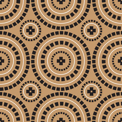 Seamless African Squares in a Circle in Black and Brown with White Circle Lines for Fabric and Textile Print