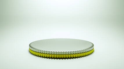 polygonal blank 3D stand on white illuminated background. three-dimensional silver gold podium. 3d render illustration