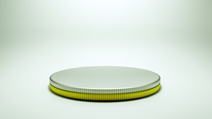 polygonal blank 3D stand on white illuminated background. three-dimensional silver gold podium. 3d render illustration