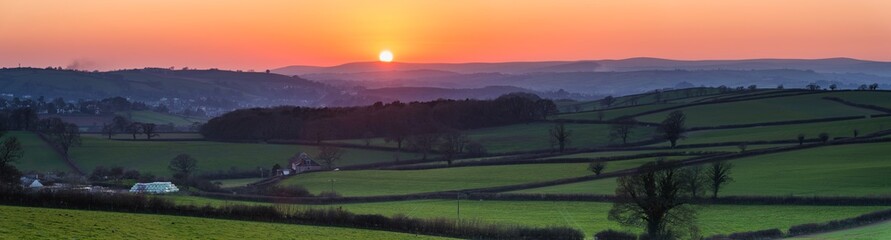 Sunset of the Fields, Berry Pomeroy Village in Devon, England, Europe