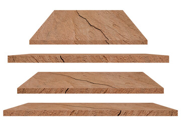 Collection of stone shelves on an isolated white background, There are clipping paths for the designs and decoration.Used for display or montage your products.