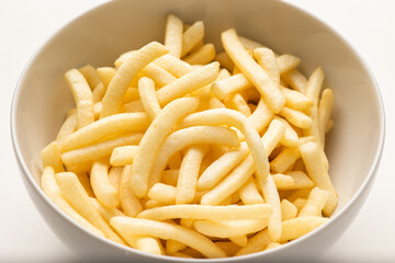 French fries Snack food crispy potato salty. Fast food or junk food snacks unhealthy concept.