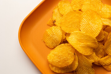 Crispy potato chips. Snacks Fast food or junk food snacks unhealthy concept.
