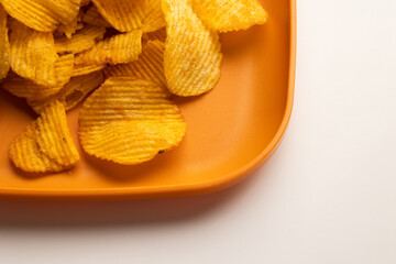 Crispy potato chips. Snacks Fast food or junk food snacks unhealthy concept.