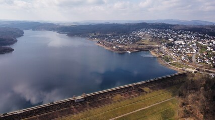 Aerial view of the sorpesee lake in the Sauerland region